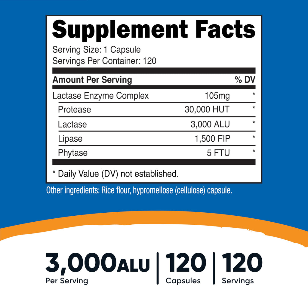 Lactase Enzyme Complex 120 Capsules Gluten-Free Q7030