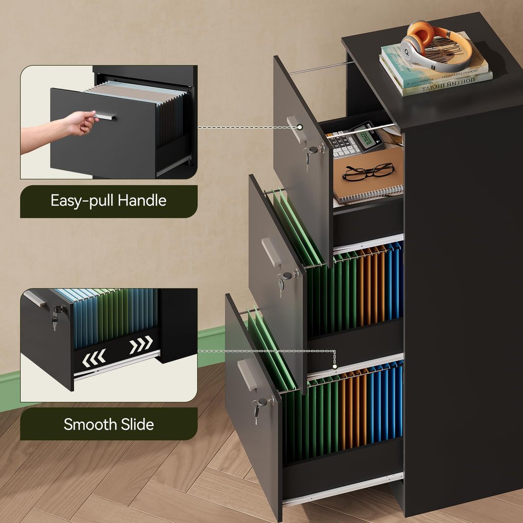 3 Drawer Wood File Cabinet with Lock I37596