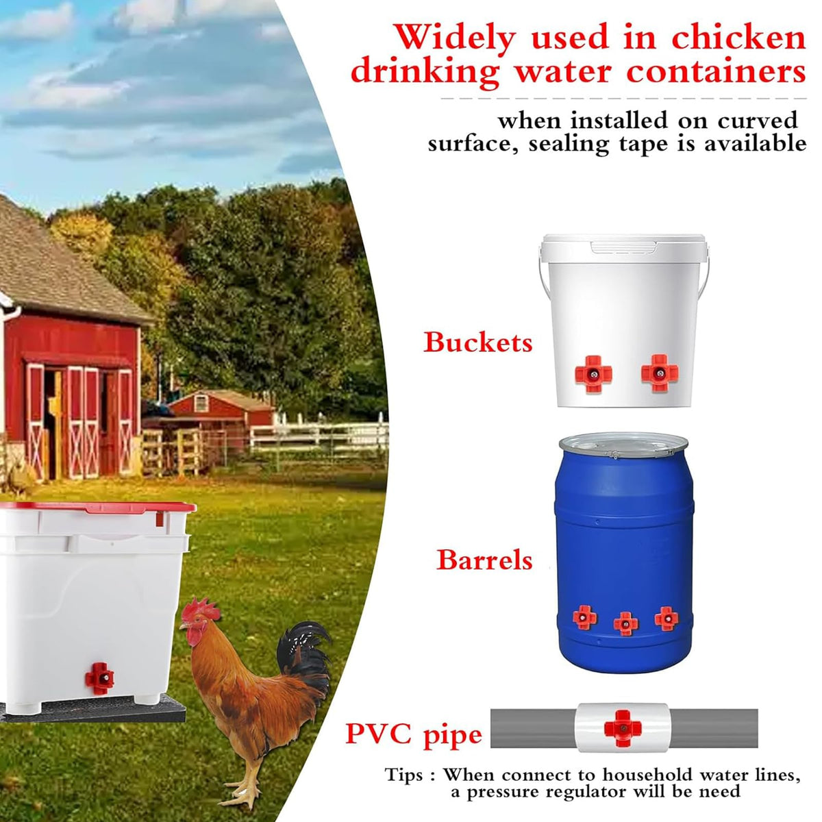 15 Pack Automatic Poultry Waterer with PVC Tee Fittings R7264