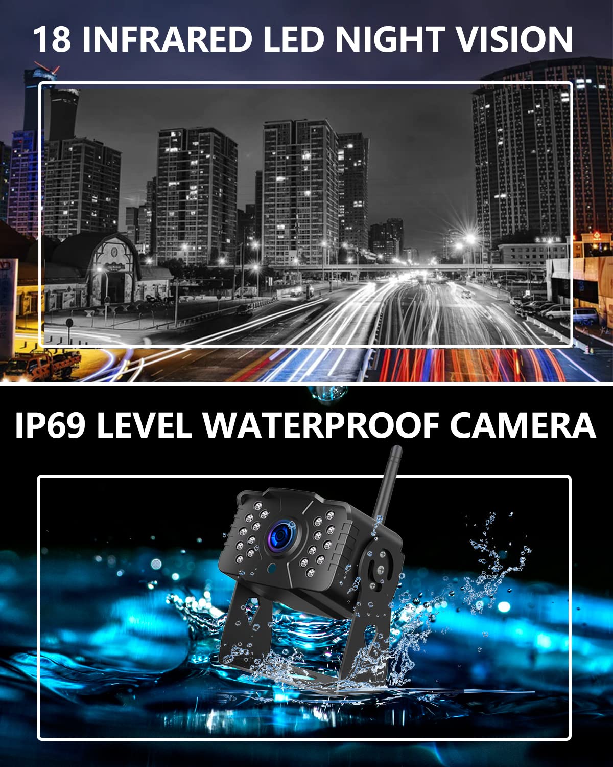 IP69 Waterproof HD 1080P Wireless Backup Camera System with 7" Monitor K775
