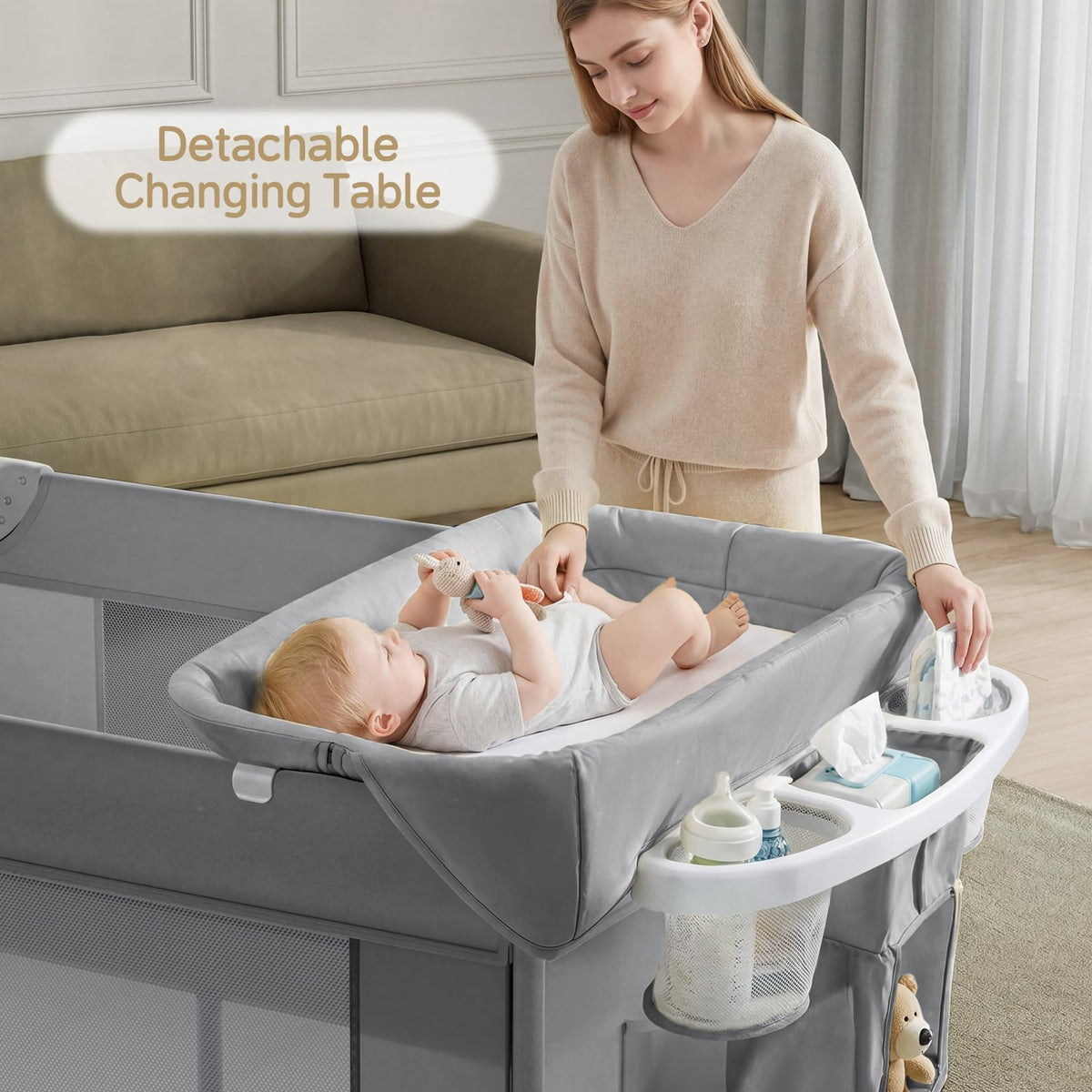 4 in 1 Grey Baby Bassinet Y896217