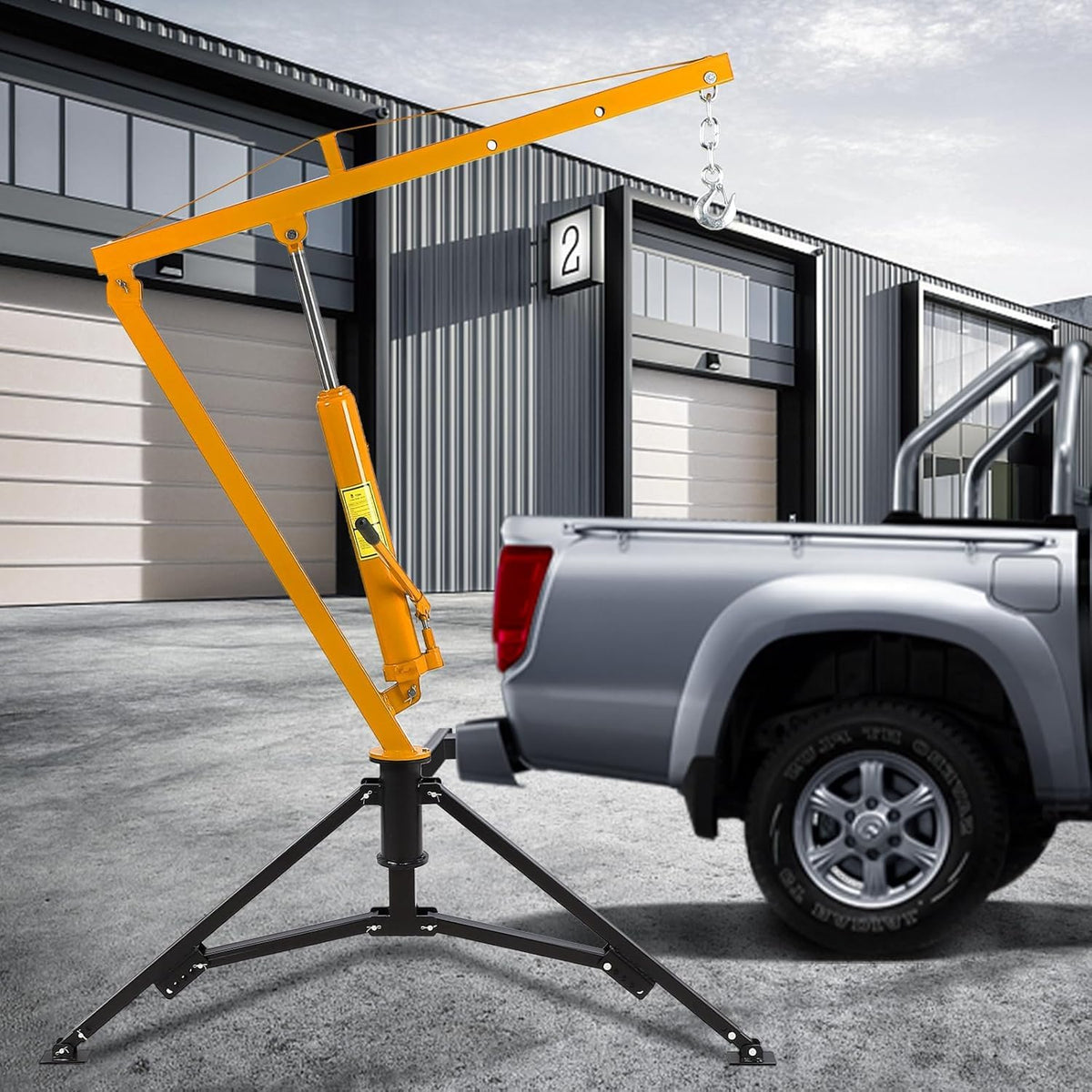 Hydraulic Hitch Mounted Pickup Truck Crane, 1000 Lbs Capacity, 360° Swivel, Yellow Y322620