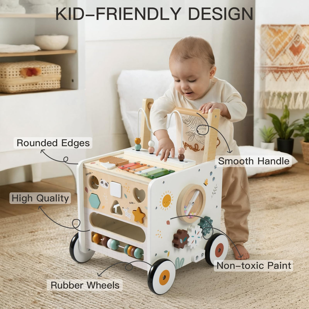 Wooden Baby Walker Activity Cube Push Walker B16362