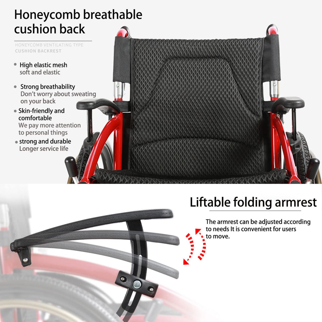 Folding Transport Wheelchair with Detachable Full Arms and Elevating Leg Rest D30154