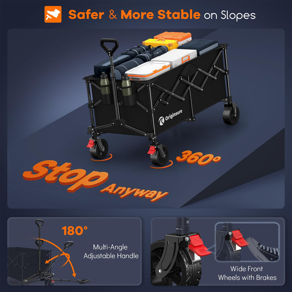 220L Collapsible Beach Wagon Cart, 360lbs Heavy Duty, Black P30849