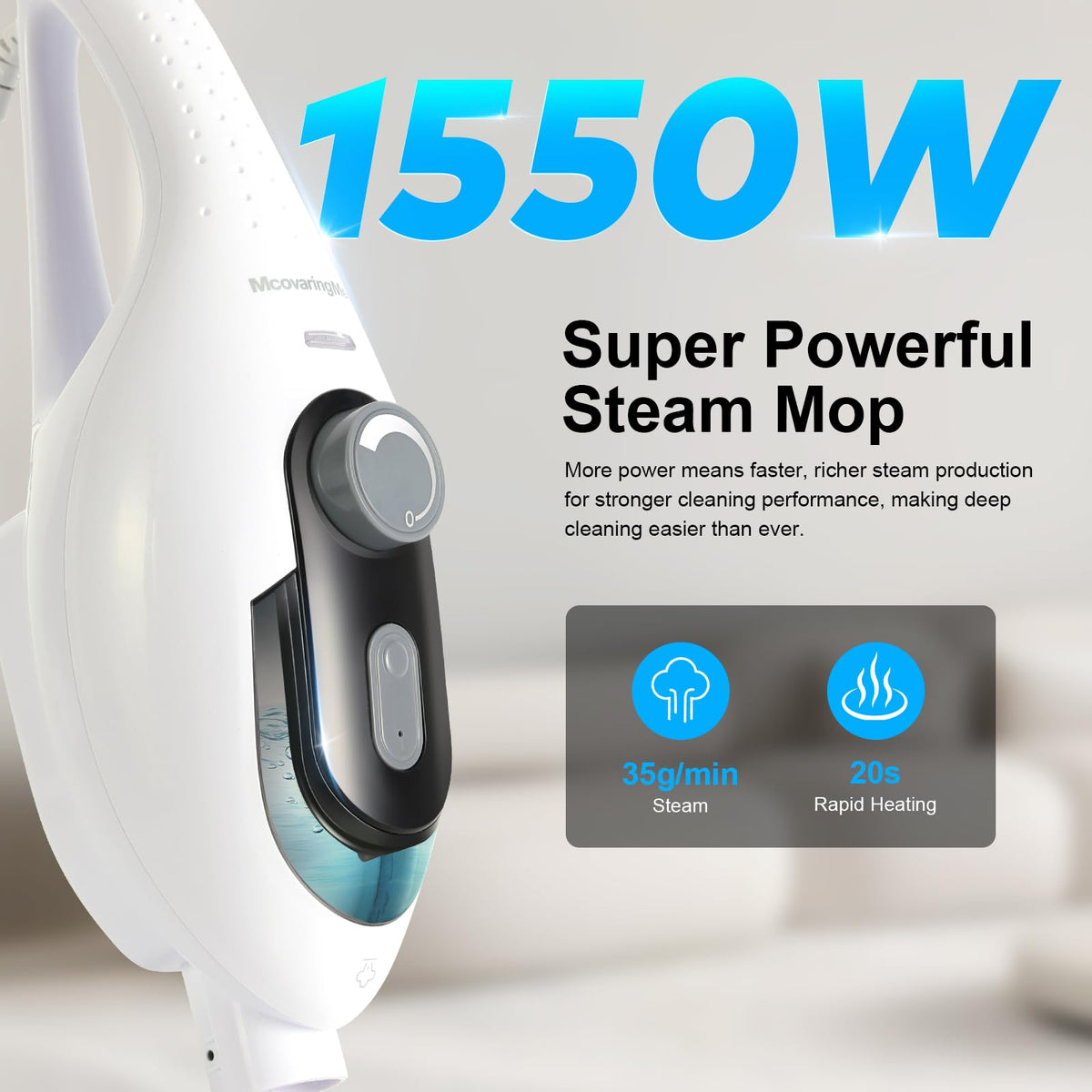 1550W 11-in-1 Steam Mop with 21.3FT Cord, White Z969482