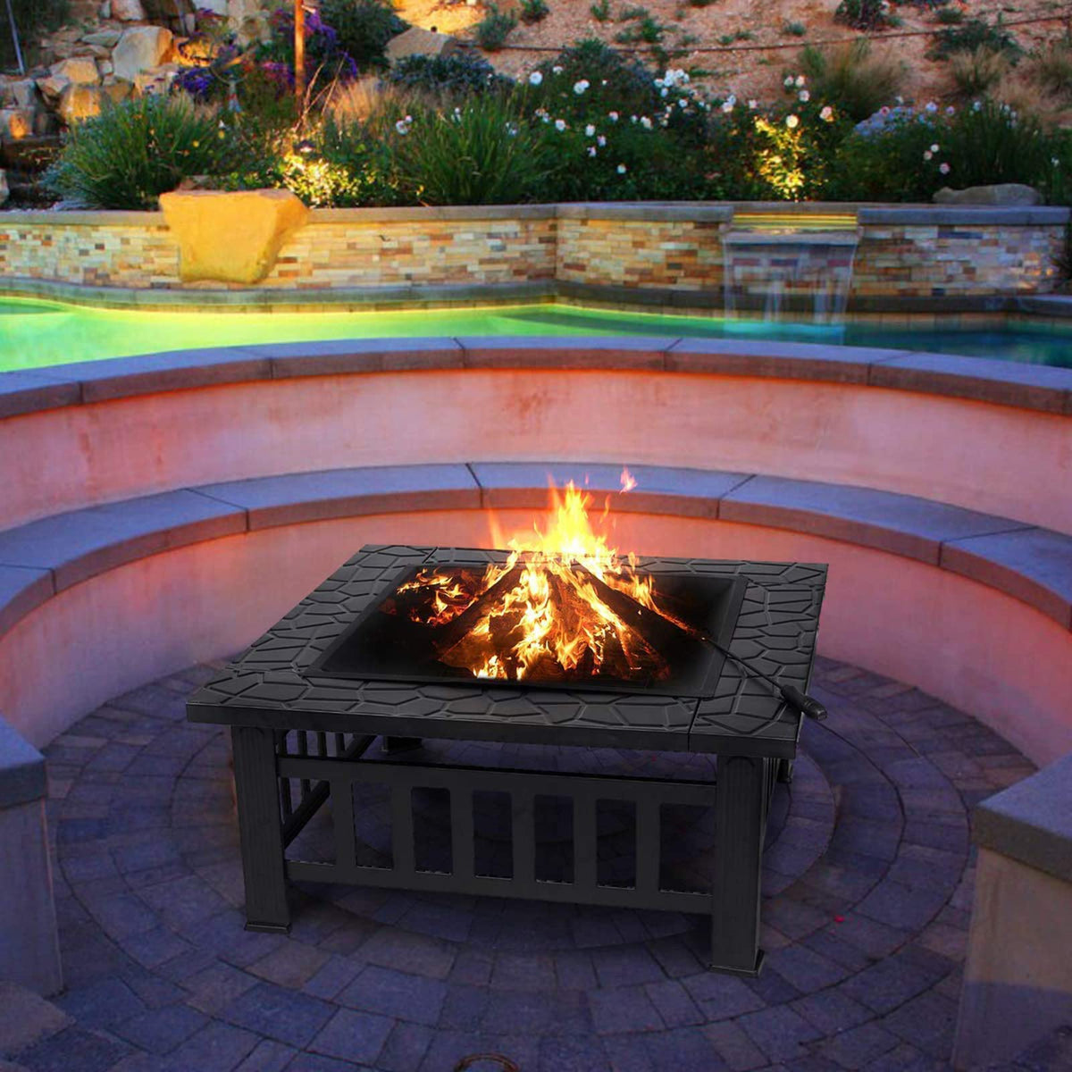 32'' Wood Burning Steel Fire Pit with Spark Screen W27812