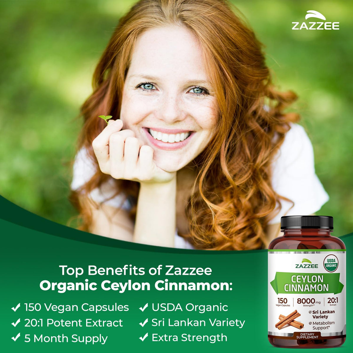 USDA Organic Ceylon Cinnamon 20:1 Extract 150 Capsules O206420