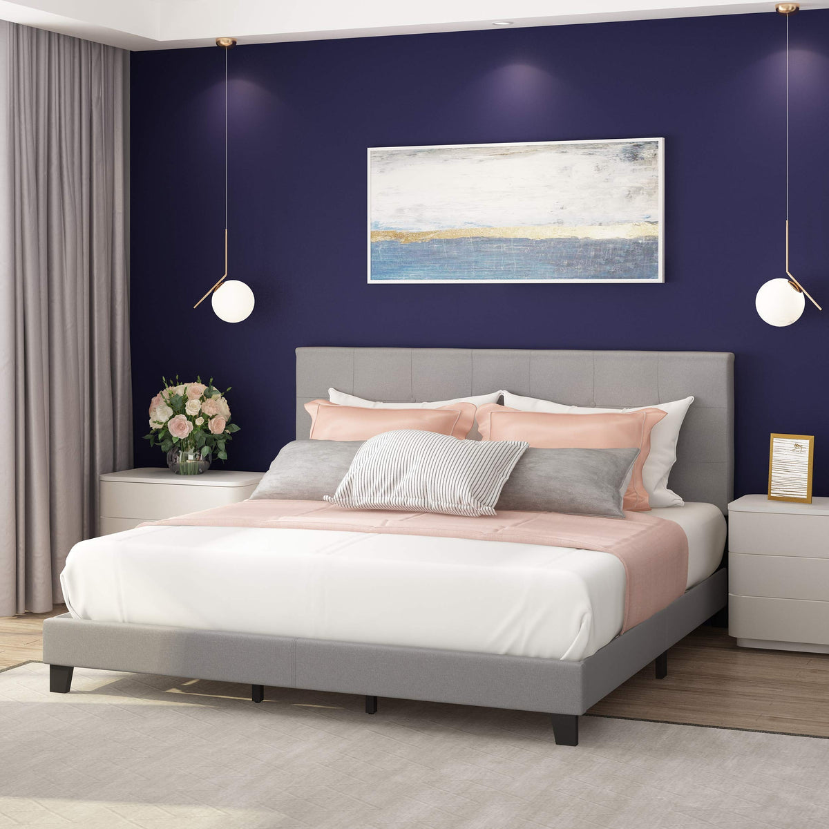 California King Upholstered Platform Bed Frame Y4859
