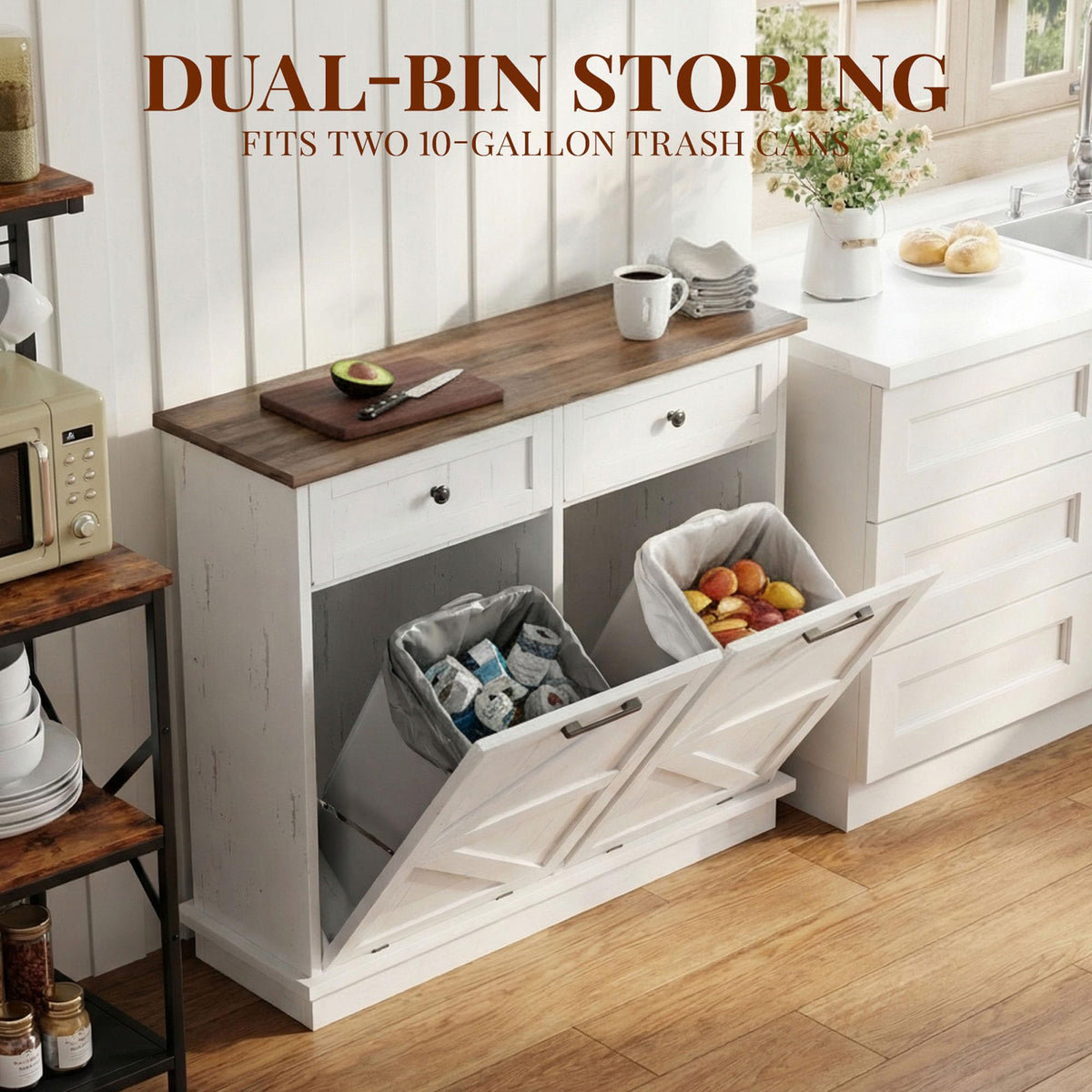 10 Gallon Double Tilt Out Trash Can Cabinet D147