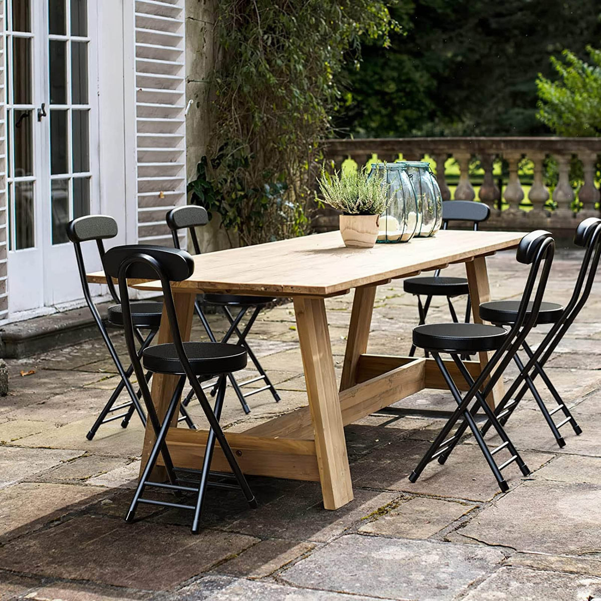 18 Inch Black Folding Stool with Backrest G620