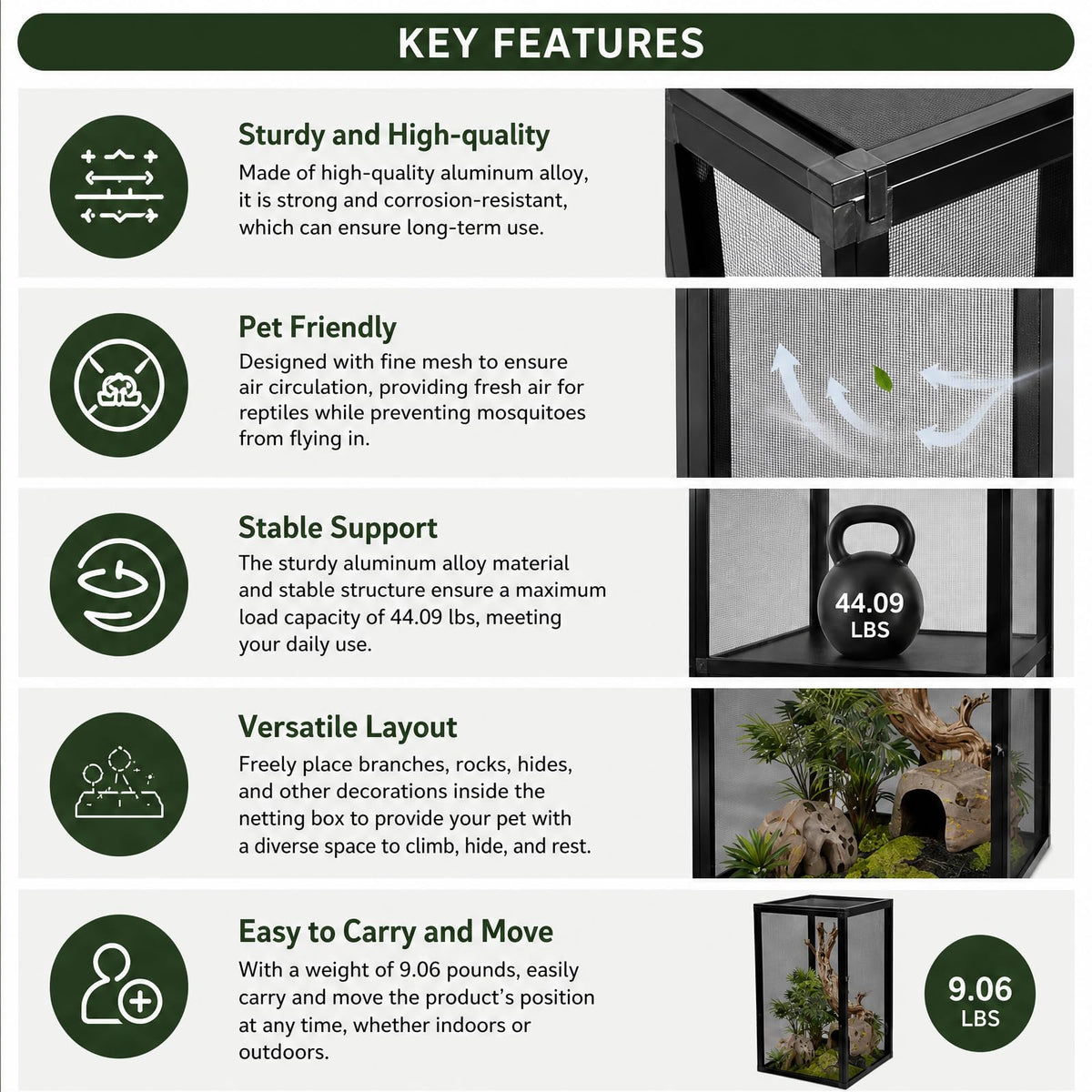 Aluminum Reptile Terrarium Enclosure with Locking Latches T276867