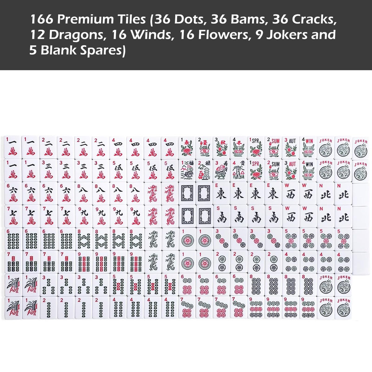 American Mahjong Game Set, 166 White Tiles, 4 Color Rack/Pushers, Blue Carrying Bag Y5454