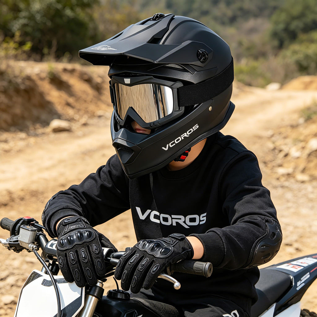 Kids Dirt Bike Helmet Set DOT Certified with Goggles Gloves D77119