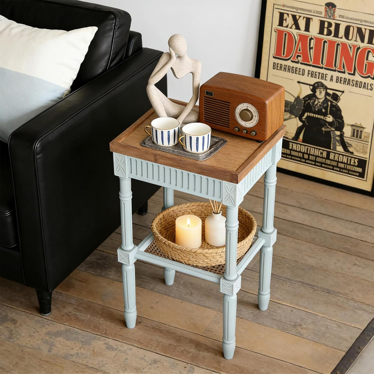Pale Mint Blue Tray Top End Table V3194