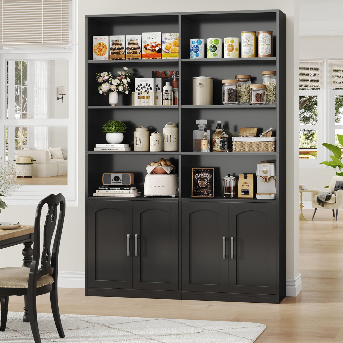 Double Wide Bookshelf and Bookcase with Doors O49485