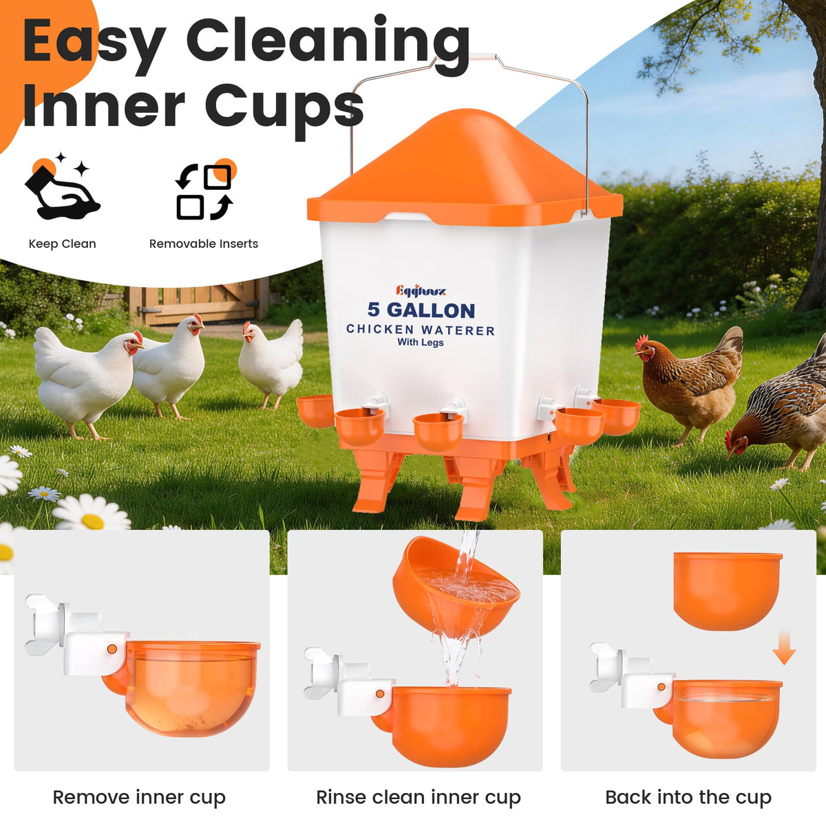 5 Gallons Chicken Waterer Bucket with Cups and Adjustable Legs G8821