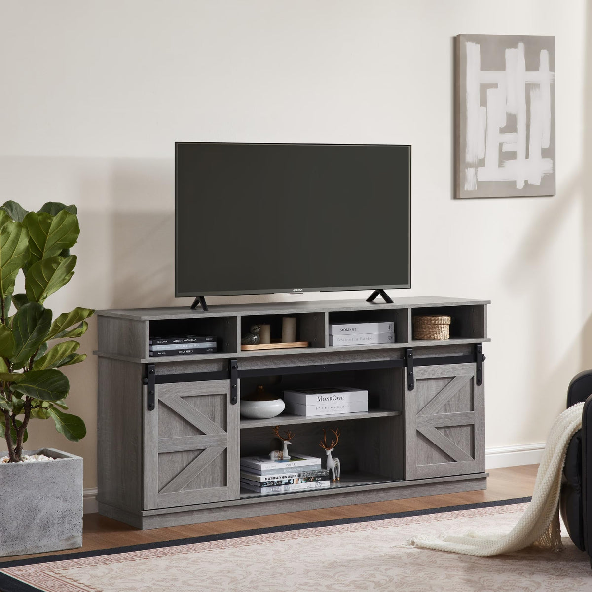 Grey Sliding Barn Door TV Stand Q975000