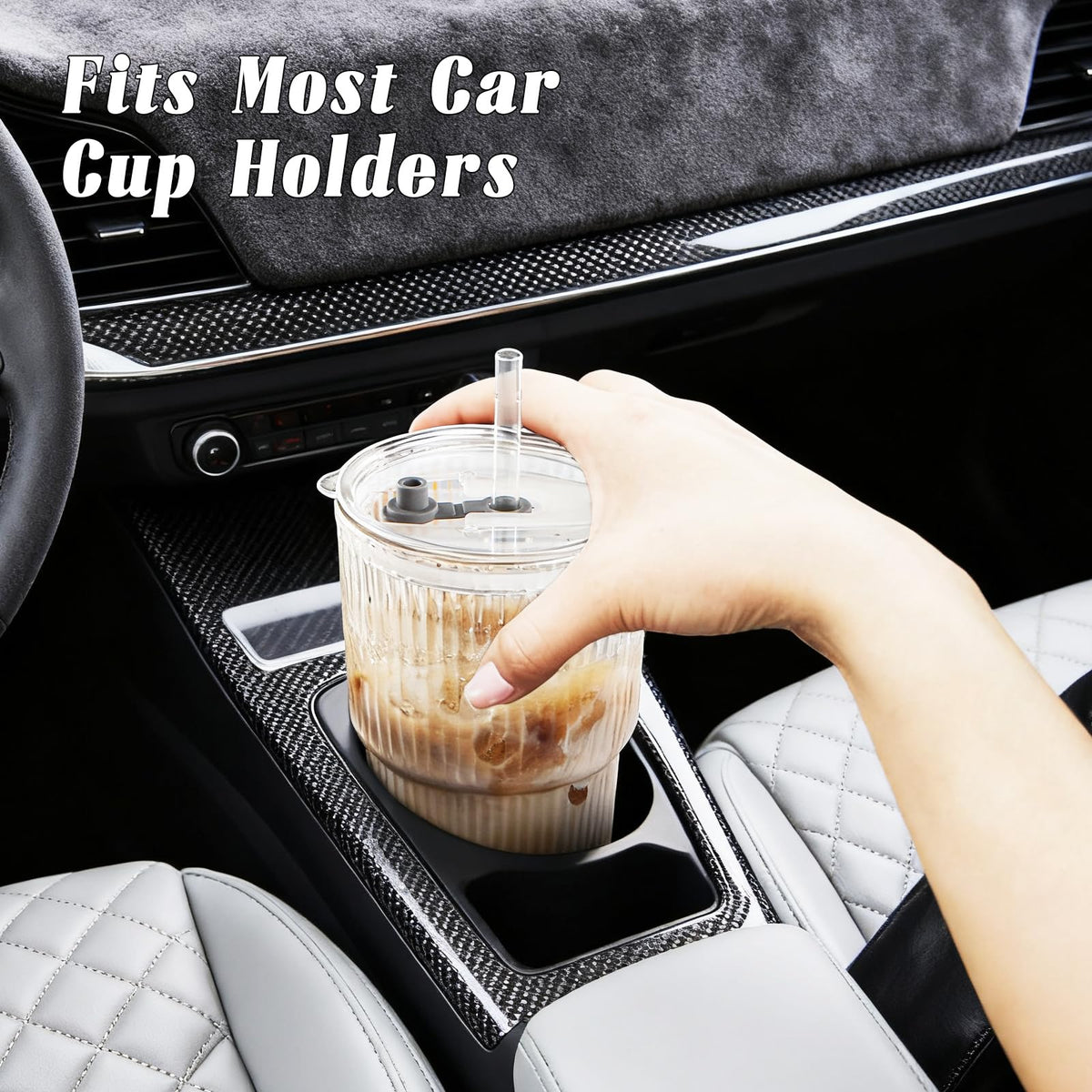 20oz Ribbed Glass Tumbler Set with Lids and Straws, 2 Pack E106