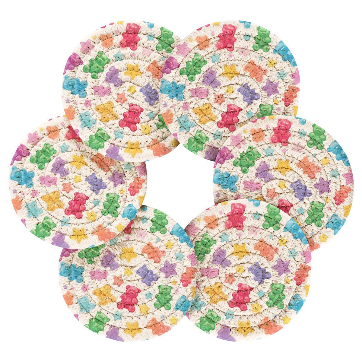 Coasters Set of 6 Colorful Gummy Bears Stars I32143