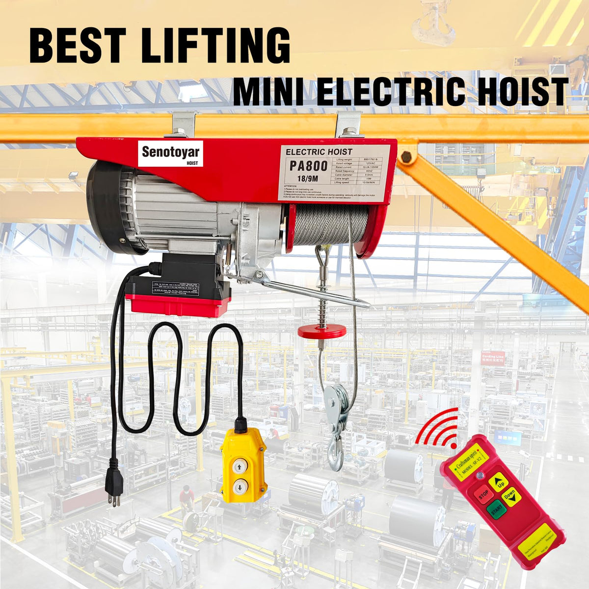 1760lbs Electric Hoist Winch with Wireless Control F38674