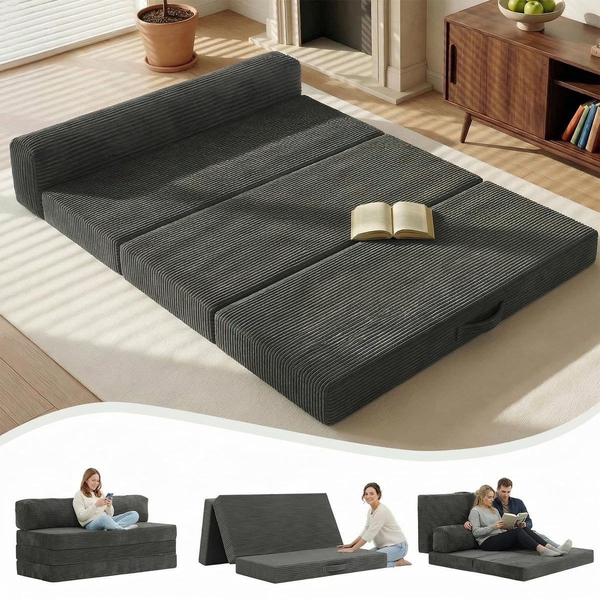 6 inch Tri-Folding Full Size Grey Mattress R627559