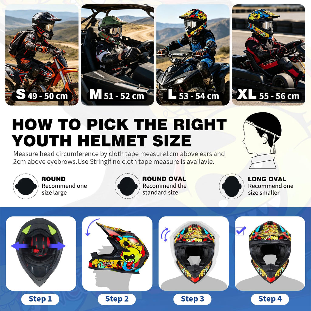 Kids Dirt Bike Helmet Set DOT Certified with Goggles Gloves D77119