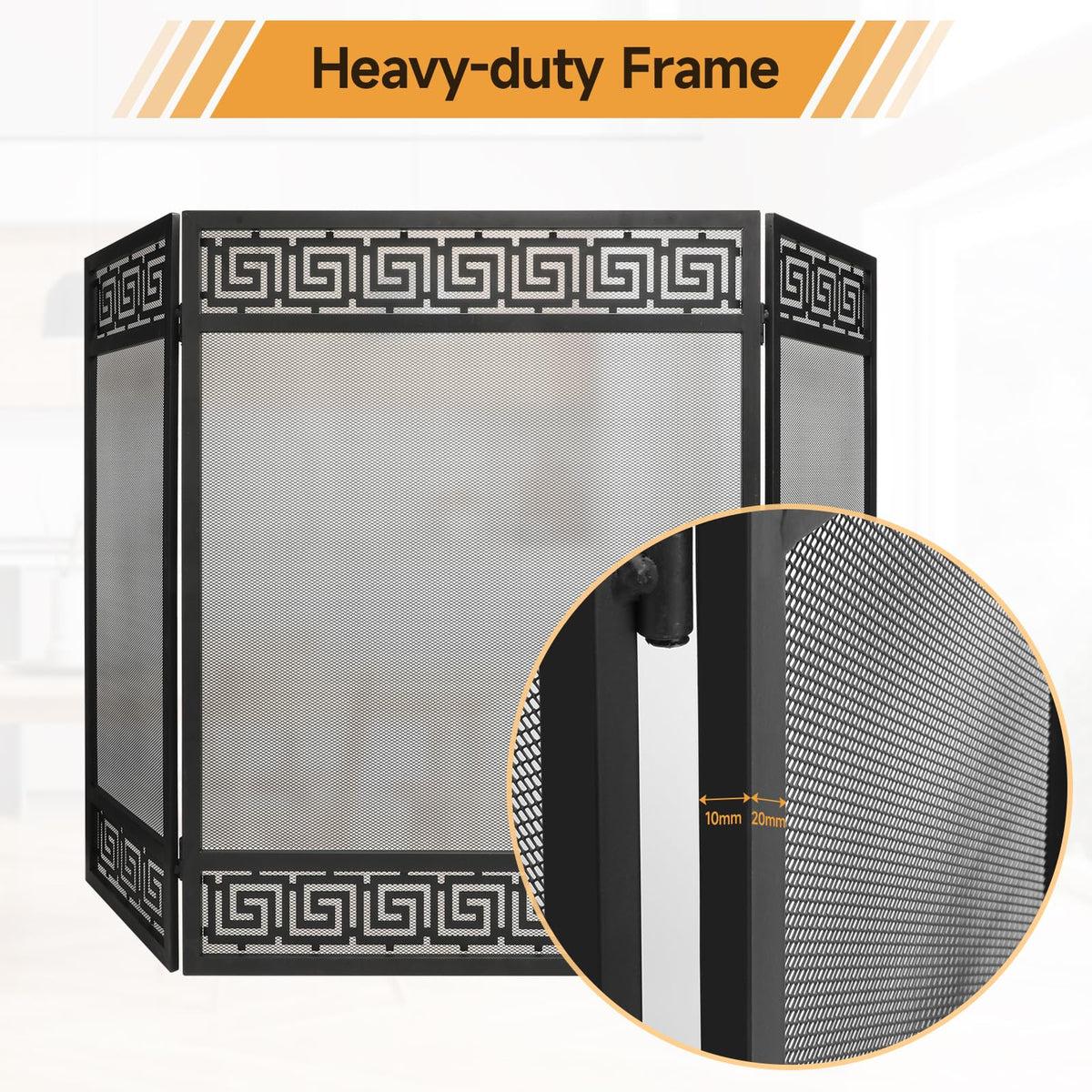 50"x32" 3 Panel Steel Fireplace Screen B49797