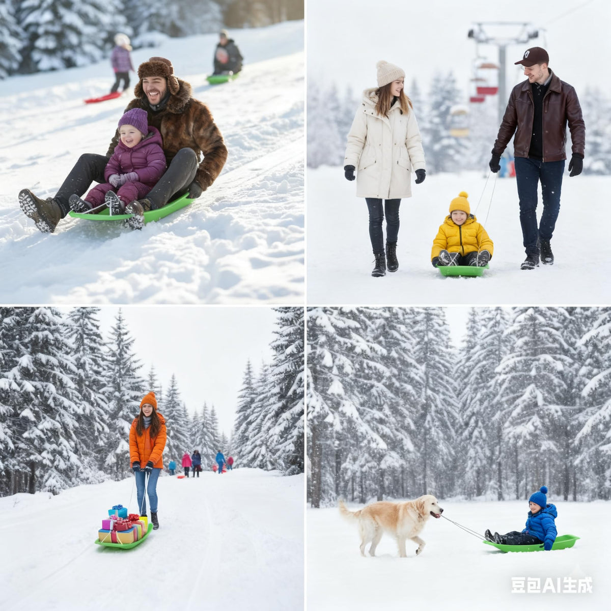 35 inch Plastic Snow Sled with Leash and 2 Handles F32247