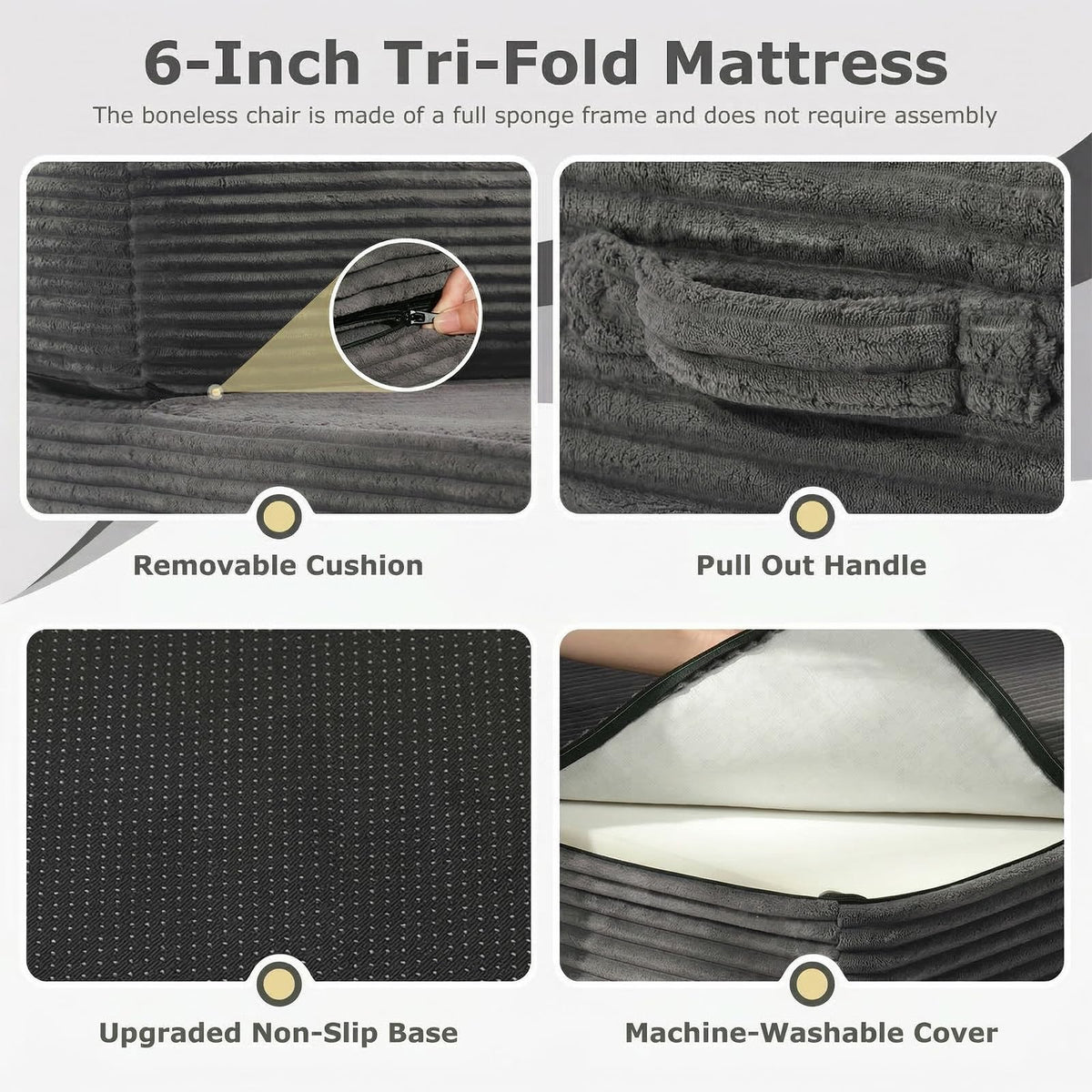 6 inch Tri-Folding Full Size Grey Mattress R627559