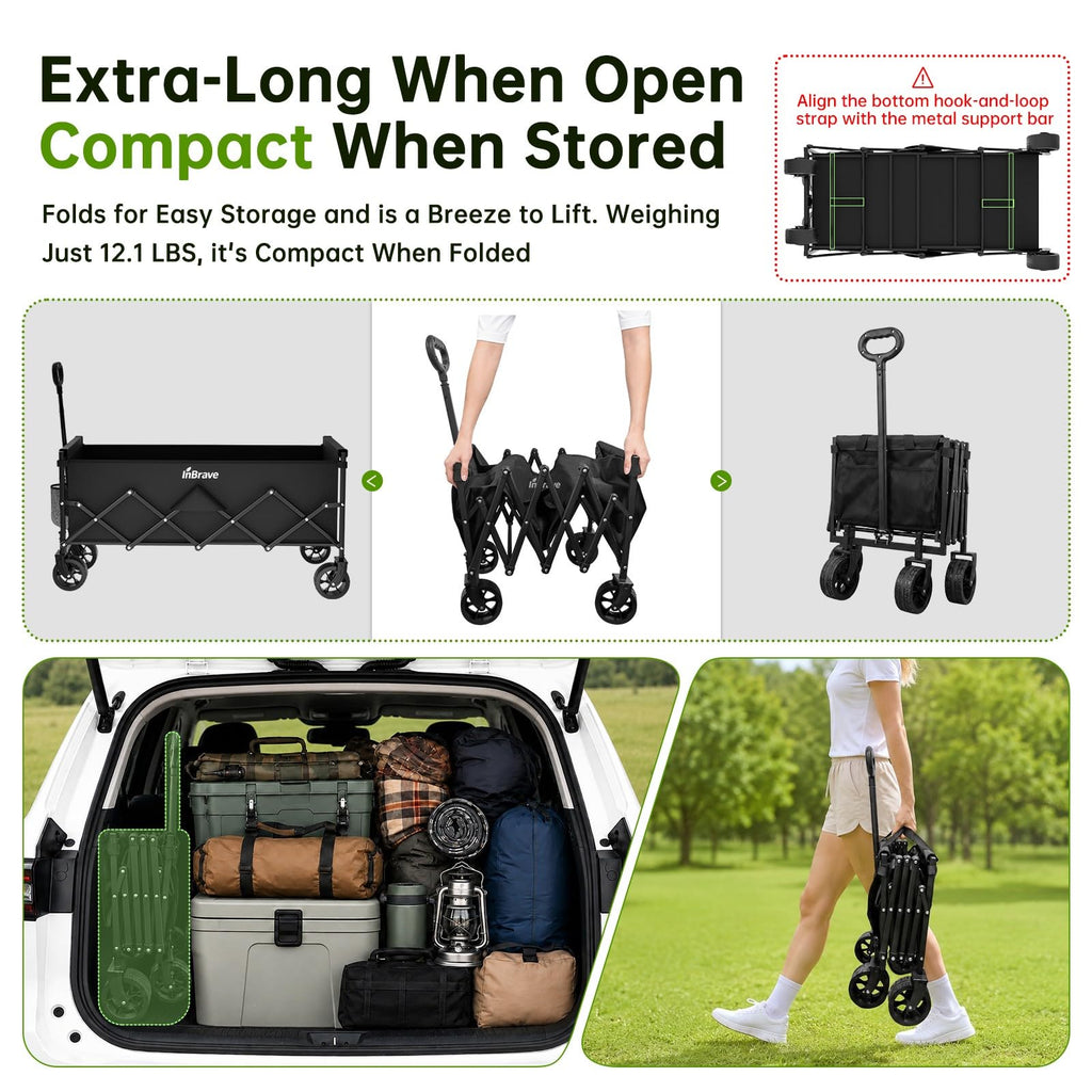 34" Extra Long Collapsible Wagon Cart, 360LBS Capacity, Black P89272