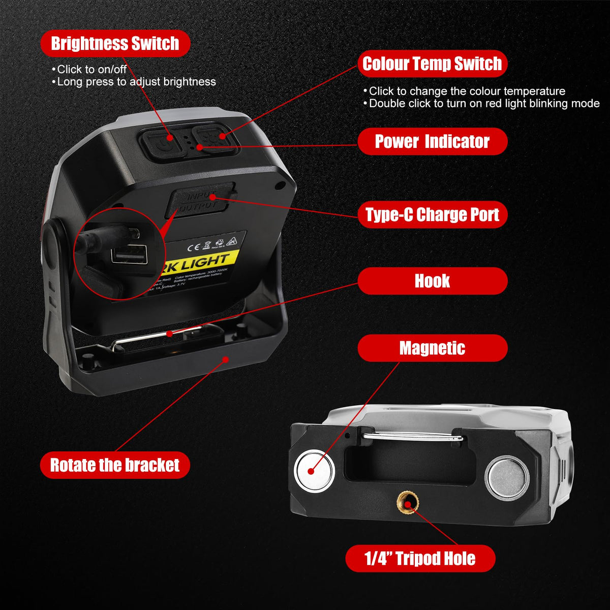 Magnetic Rechargeable Job Site Light with Hook S5236