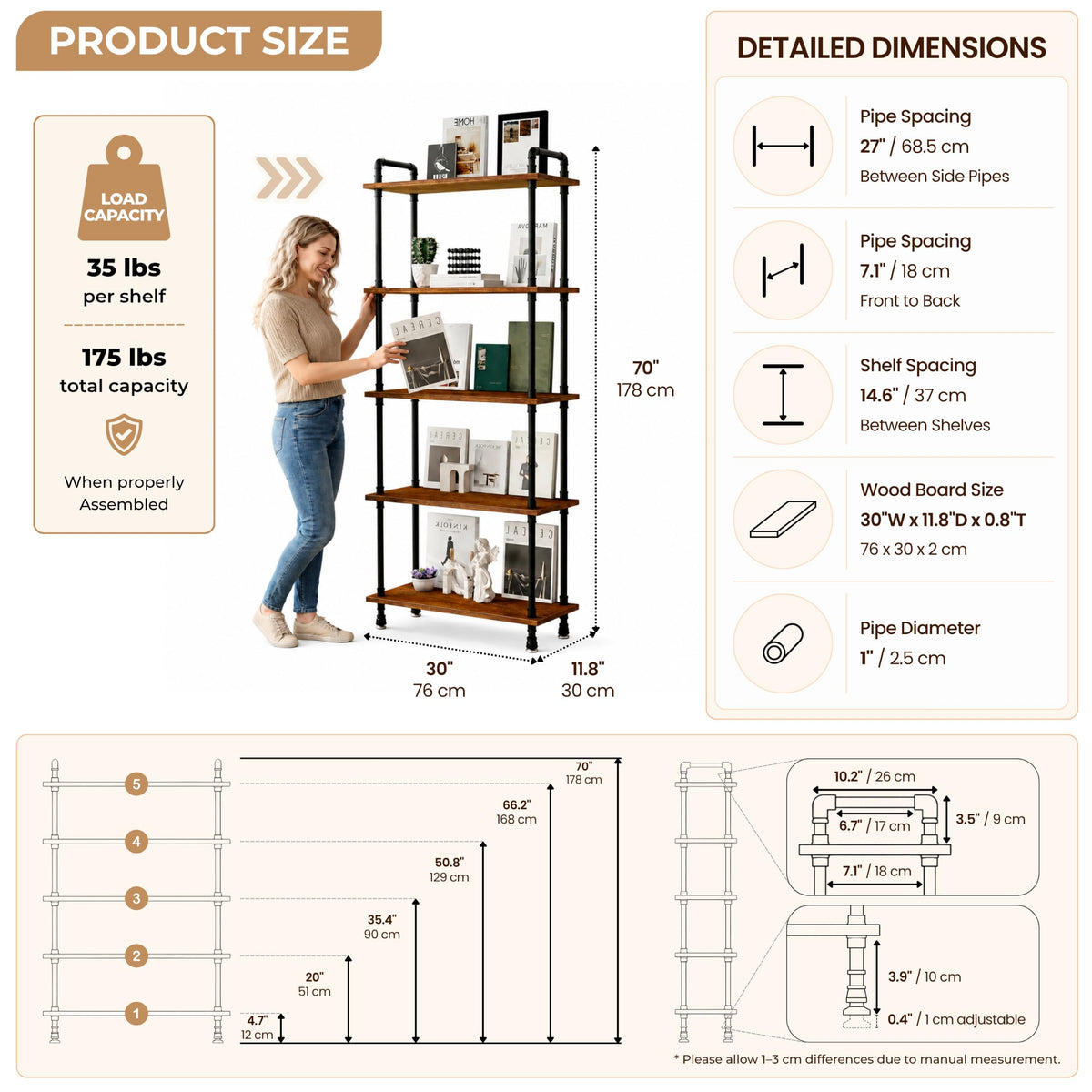 5 Tier Rustic Brown Bookshelf X761462