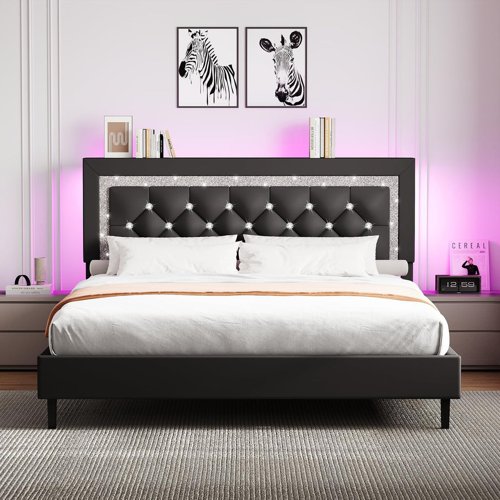 Black Full Bed Frame with LED Lights B895