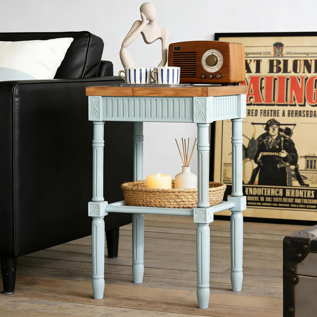 Pale Mint Blue Tray Top End Table V3194