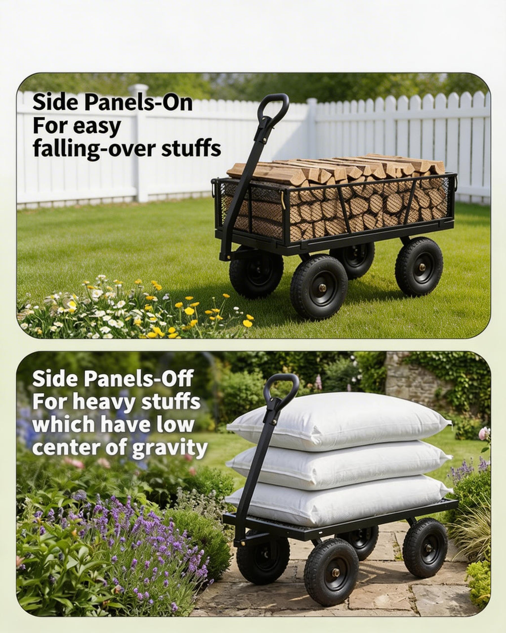 800LBS Heavy Duty Steel Garden Cart with Removable Mesh Sides B18826