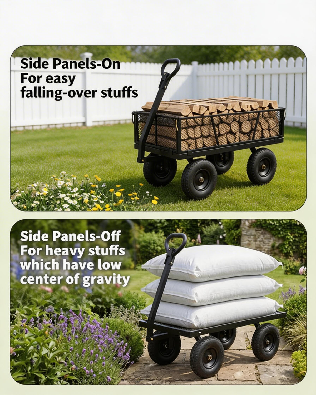 800LBS Heavy Duty Steel Garden Cart with Removable Mesh Sides B18826