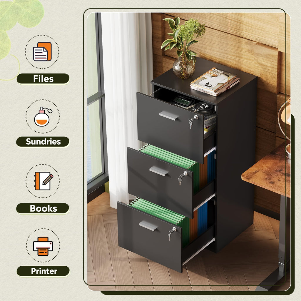 3 Drawer Wood File Cabinet with Lock I37596
