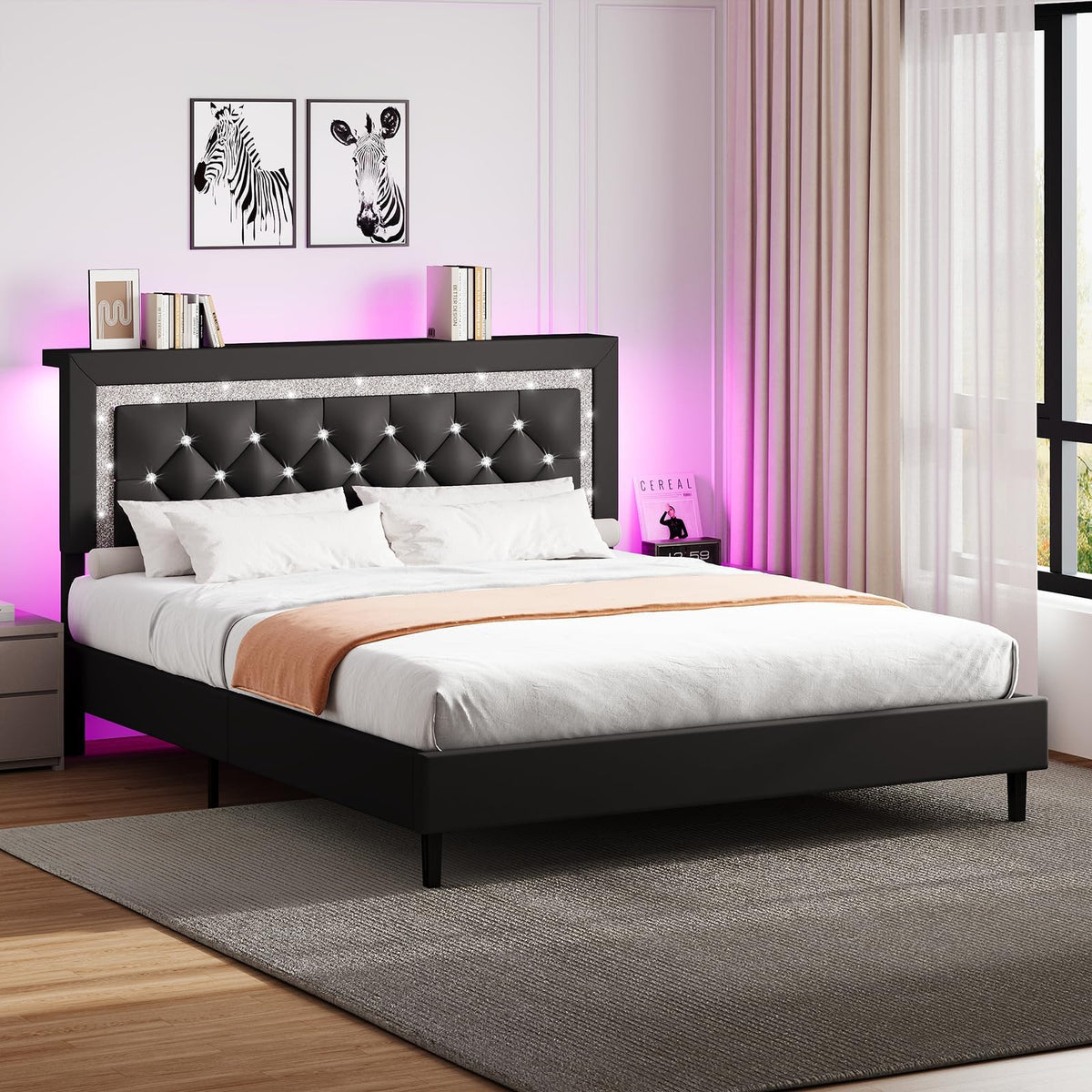 Black Full Bed Frame with LED Lights B895