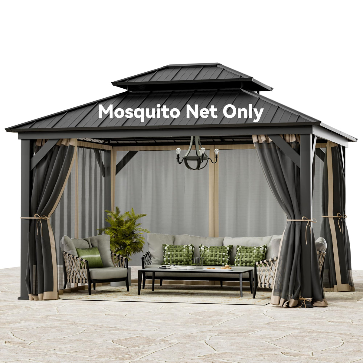 11' x 13' Gazebo Mosquito Netting Replacement 4-Panel Sidewalls with Double Zipper D394140