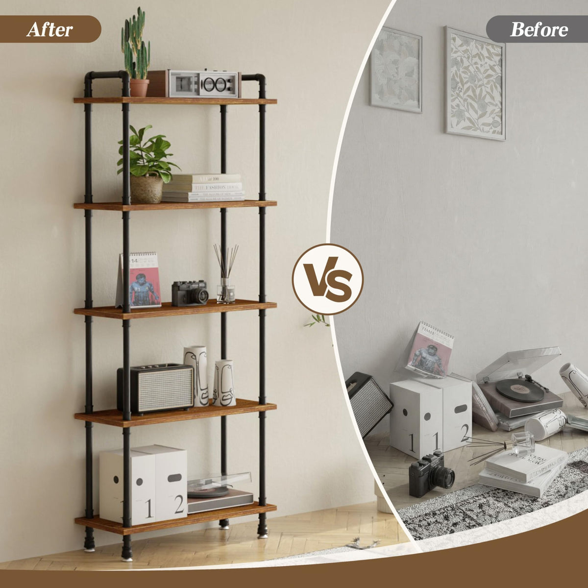 5 Tier Rustic Brown Bookshelf X761462