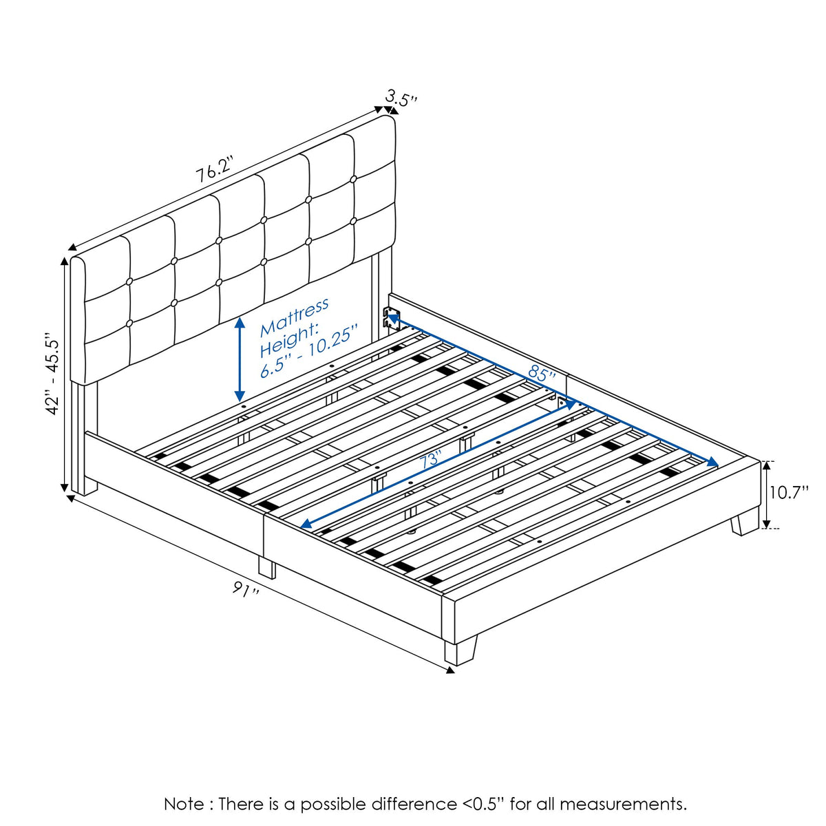 California King Upholstered Platform Bed Frame Y4859