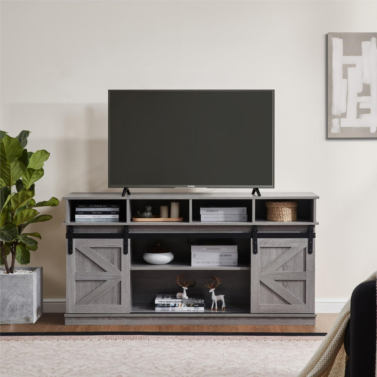 Grey Sliding Barn Door TV Stand Q975000