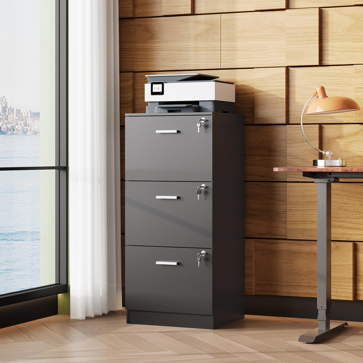 3 Drawer Wood File Cabinet with Lock I37596