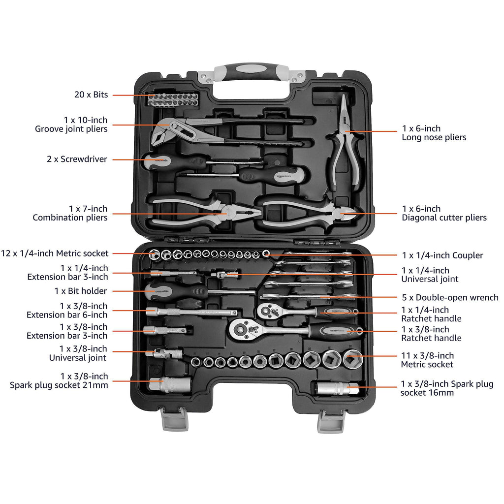 65-Piece Household Hand Tool Kit Set with Storage Case W22565