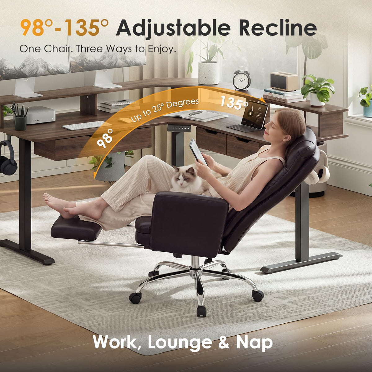Big and Tall Ergonomic Office Chair with Foot Rest, Brown B142228