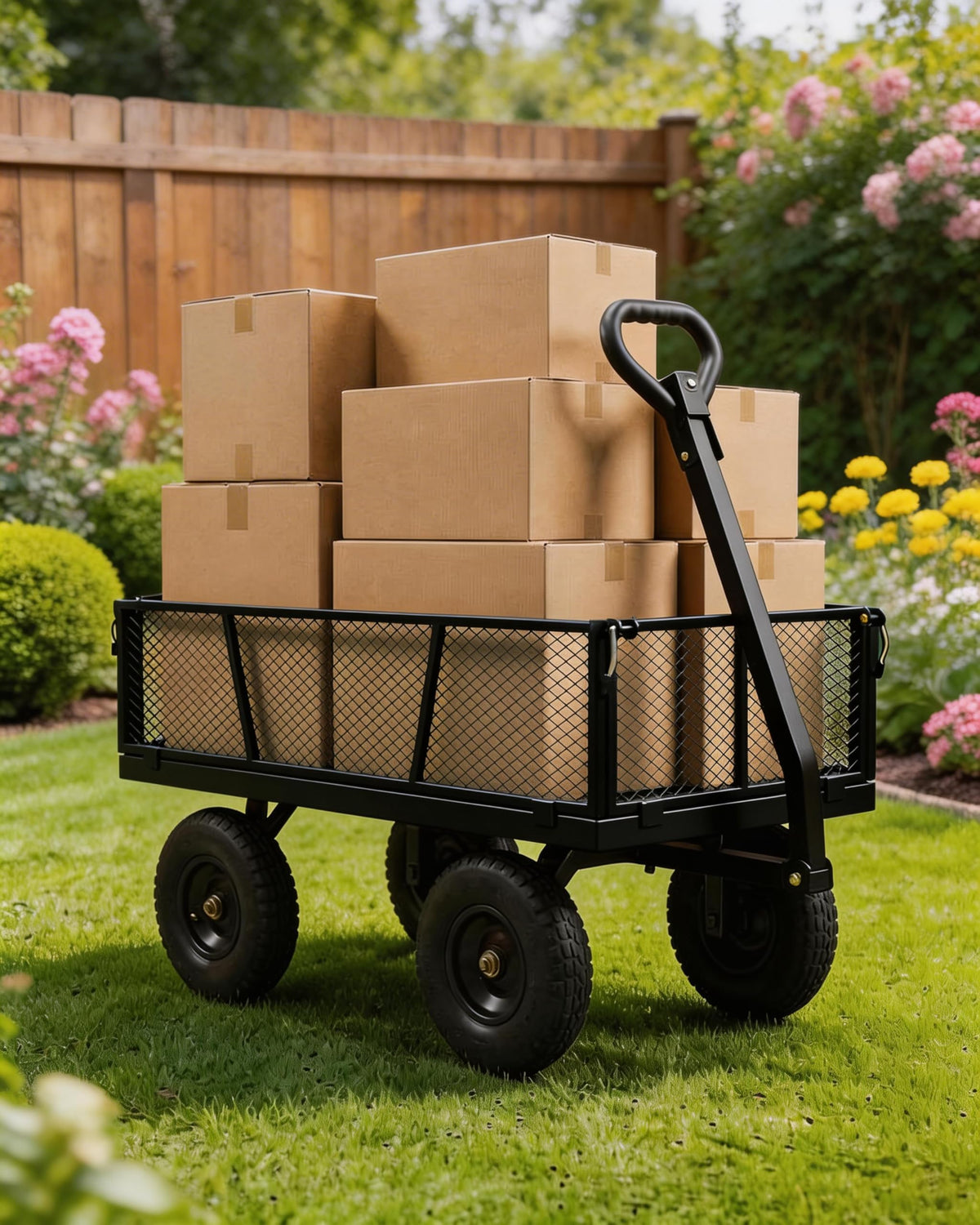 800LBS Heavy Duty Steel Garden Cart with Removable Mesh Sides B18826