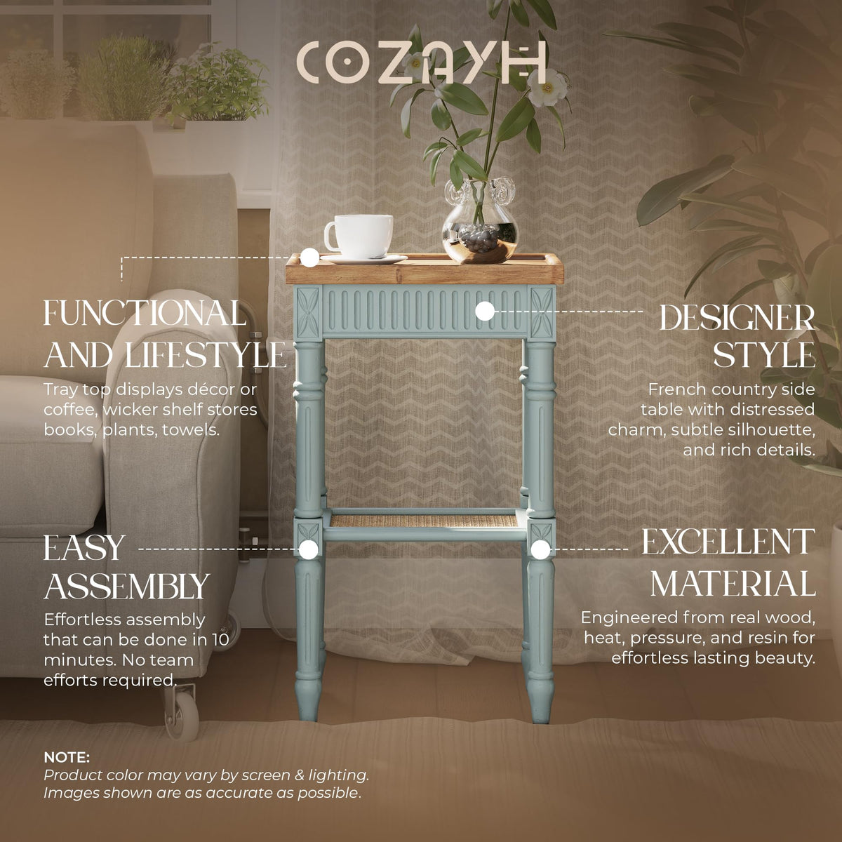 Pale Mint Blue Tray Top End Table V3194