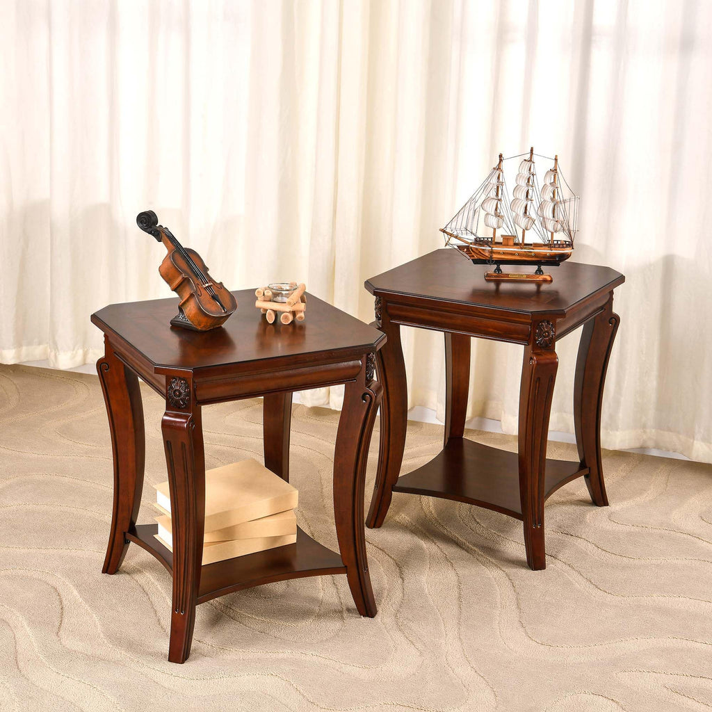 Vintage Wood End Table with Storage Shelf Z69688