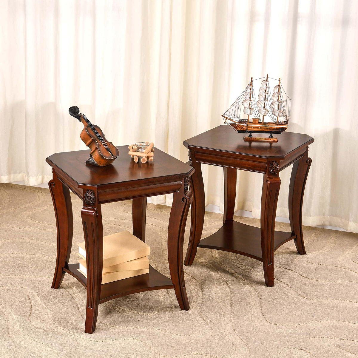 Vintage Wood End Table with Storage Shelf Z69688